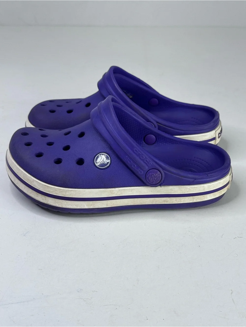 CROCS Kids Purple Clogs with White Stripe Midsole
